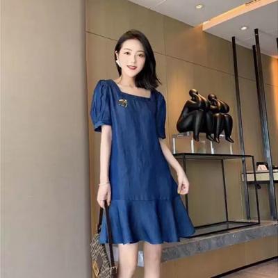 ĐẦM JEAN SUÔNG ĐUÔI CÁ CỔ CHỮ U TAY PHỒNG - NJ902